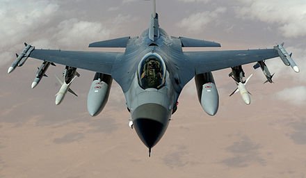 Example of military supersonic fighter jets, F-16.
