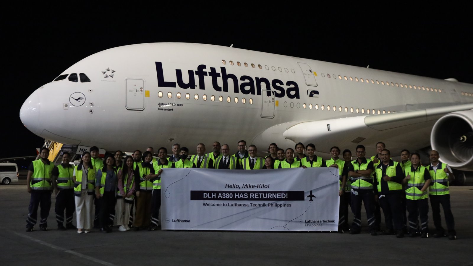 Lufthansa Airbus A380 Arrives in Manila for Heavy Maintenance