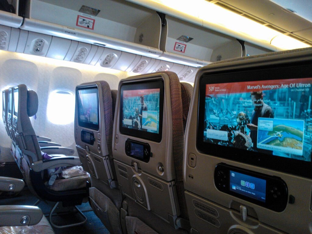 Airplane seatback screens in 1990s